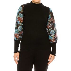 Sioni Milano Women’s Mock Neck Floral Sheer Long Sleeve Sweater Top  Sz‎ M